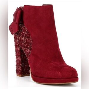 🔥🔥 SALE Copper Key burgundy Curtsey Suede Tweed Bow Back Booties